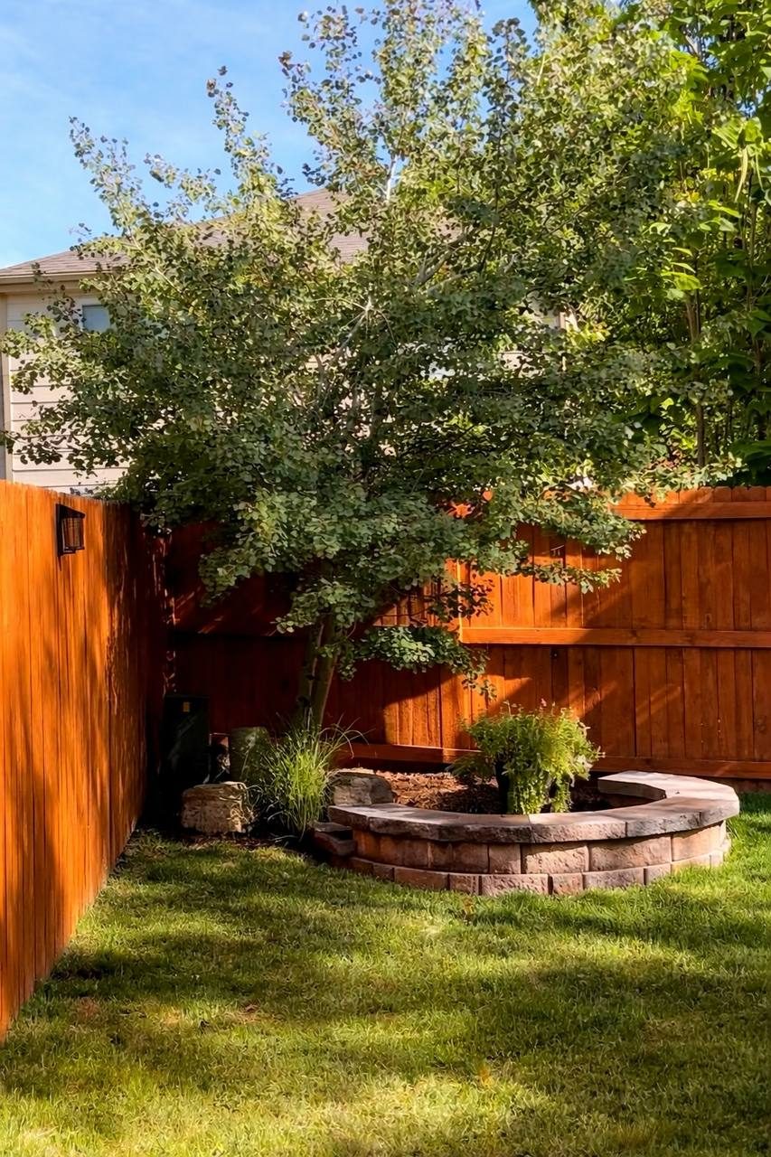 Corner bed retaining wall — after